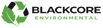 Blackcore Environmental - Logo for Blackcore Environmental featuring a green recycling symbol combined with a green leaf, next to the company name in black and green text.